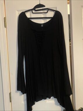 SHEIN Black Lace-Up Long Sleeve Flowy Tunic